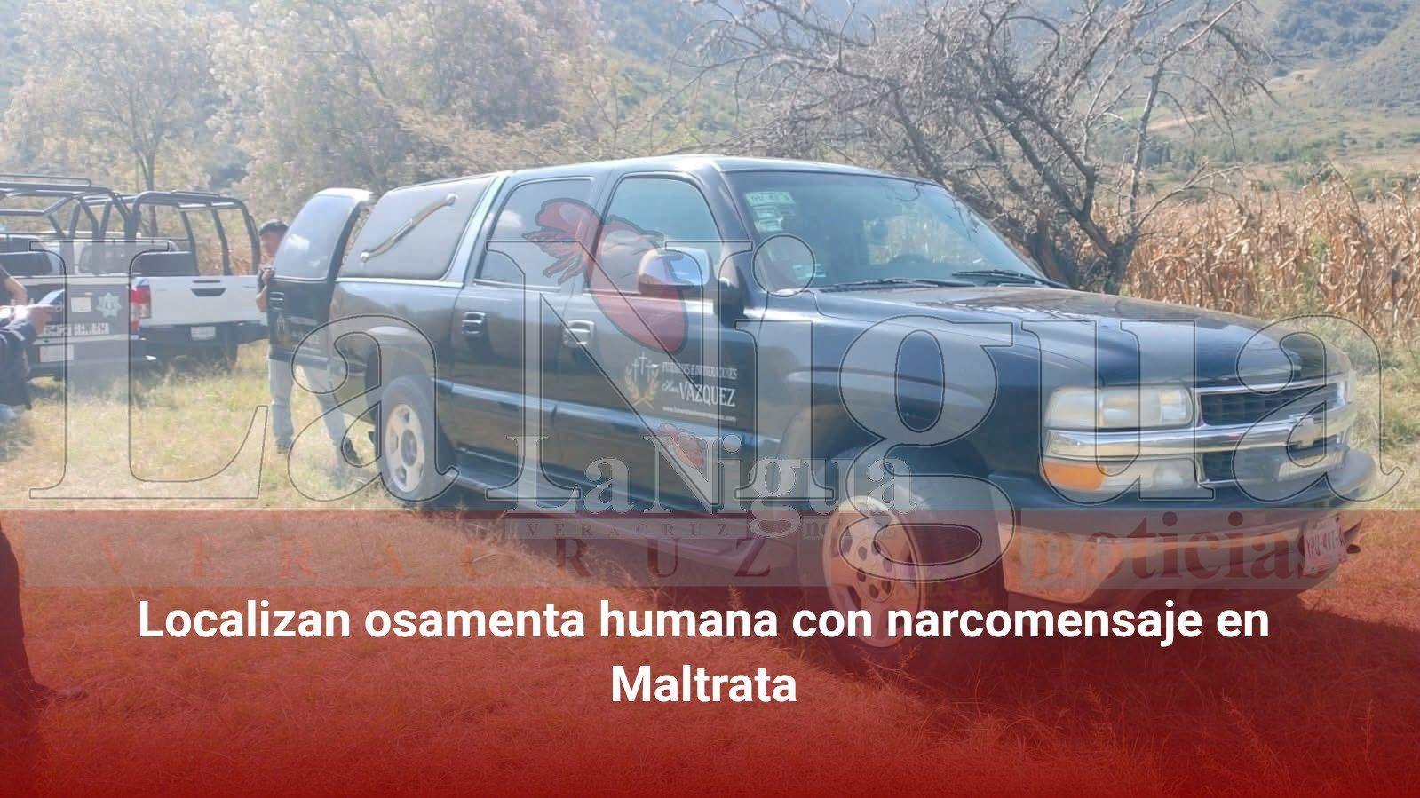 Localizan osamenta humana con narcomensaje en Maltrata