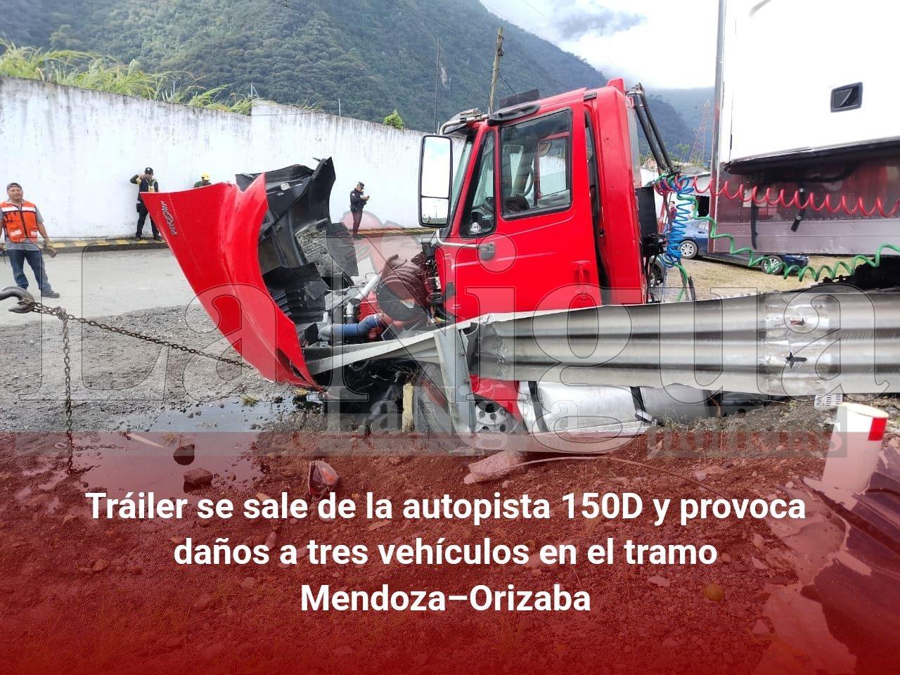 Tráiler se sale de la autopista 150D y provoca daños a tres vehículos en el tramo Mendoza–Orizaba