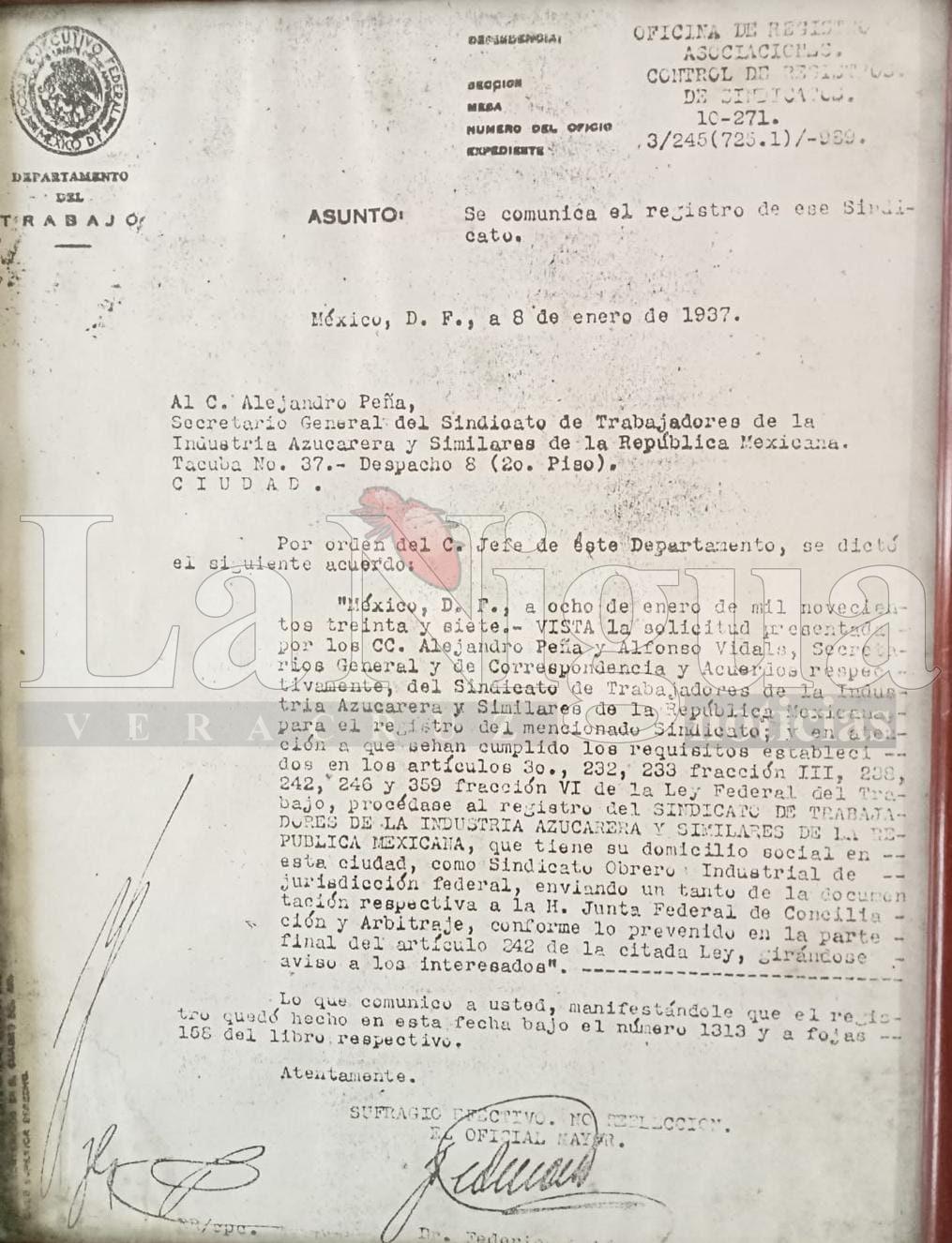 UN DÍA COMO HOY: SE CONSTITUYE LEGALMENTE EL SINDICATO NACIONAL AZUCARERO