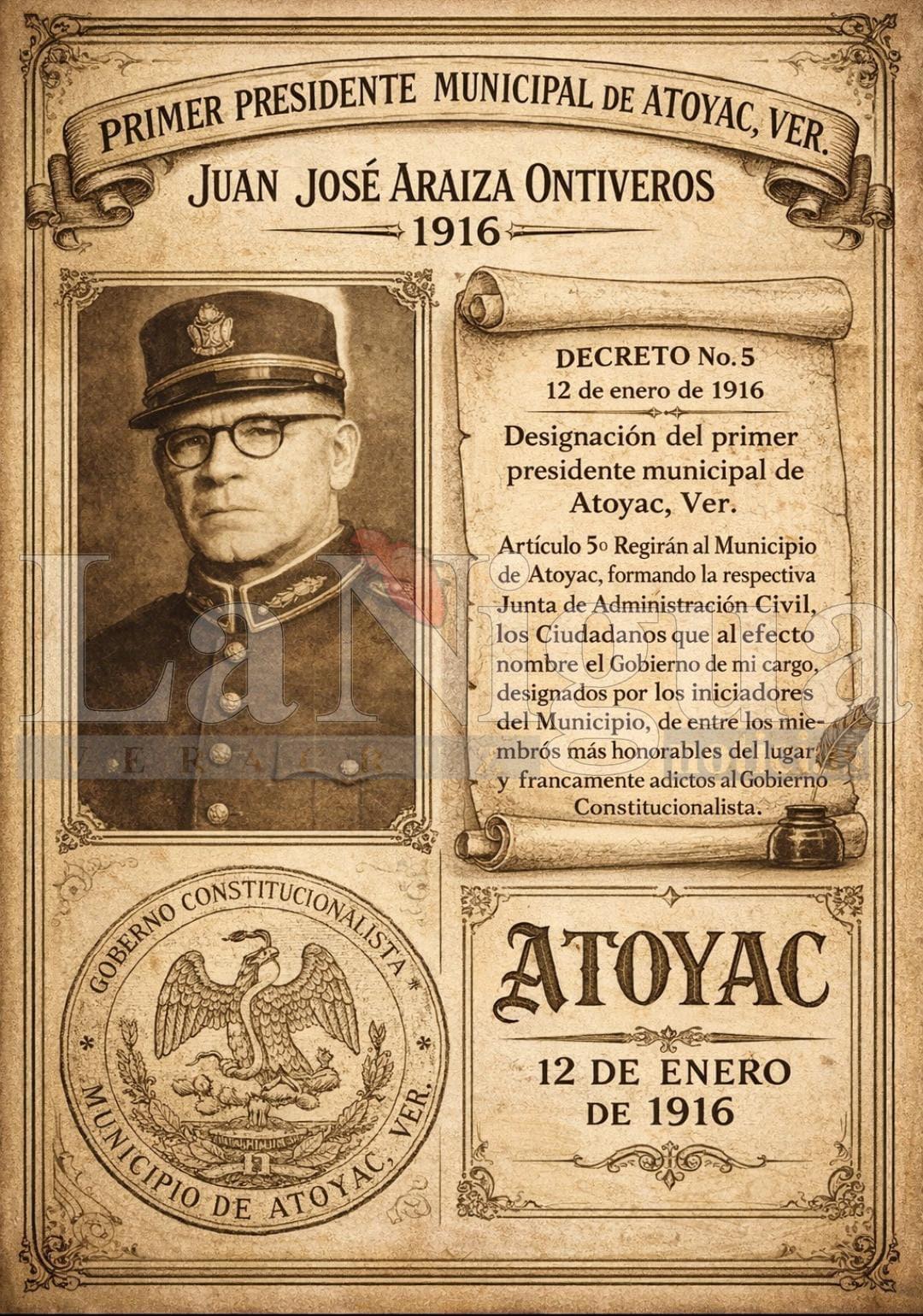 DE PERSONAS Y PERSONAJES: JOSÉ JUAN ARAIZA ONTIVEROS, PRIMER PRESIDENTE MUNICIPAL DE ATOYAC, VER.