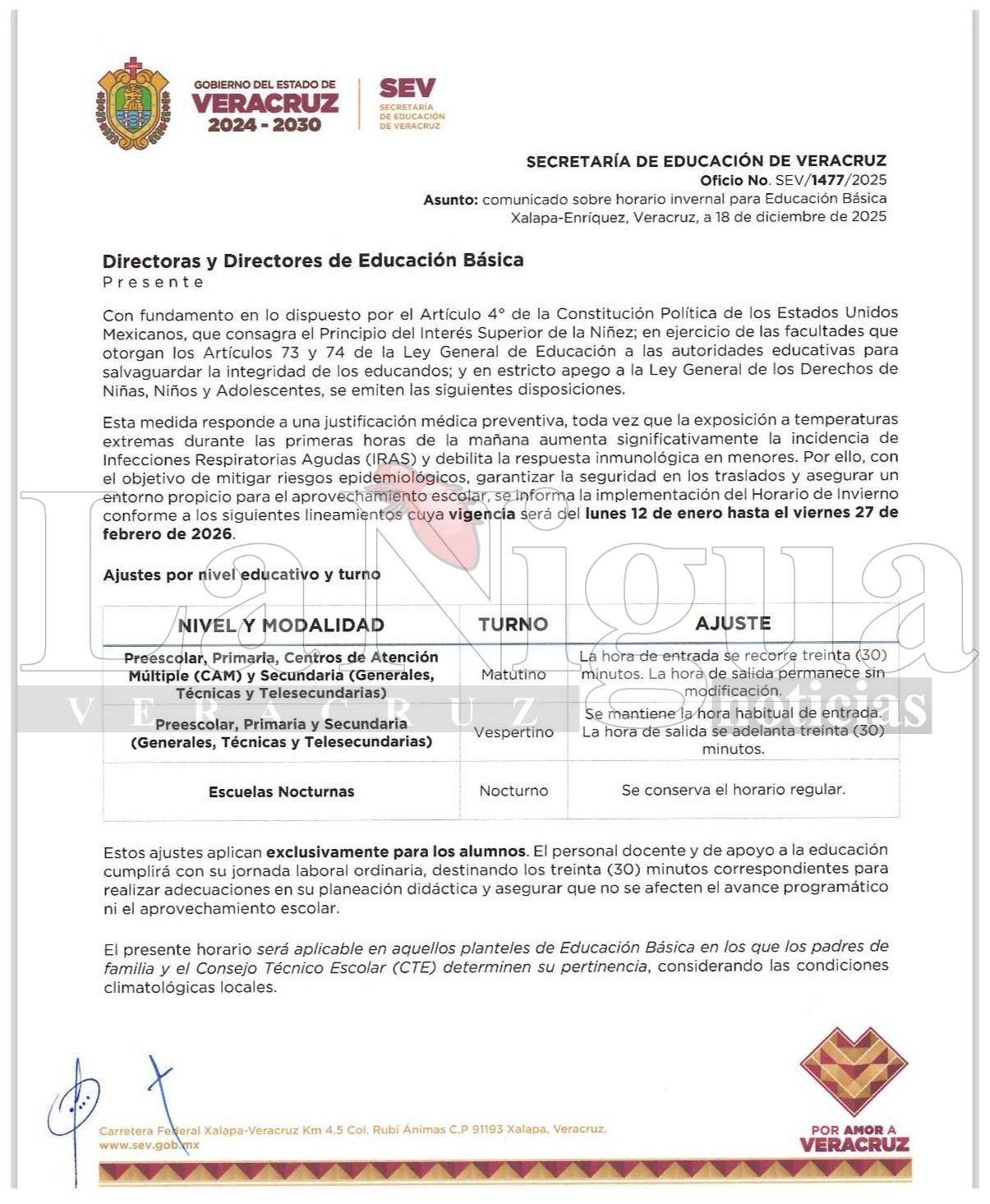 APLICARÁ LA SEV HORARIO INVERNAL EN JARDÍN, CAM, PRIMARIA Y SECUNDARIAS