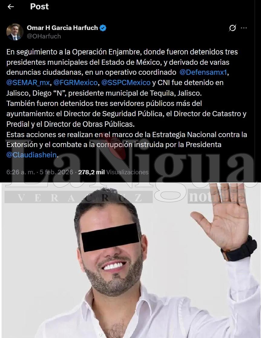 Detiene gente de Harfuch a alcalde de Tequila, Jalisco