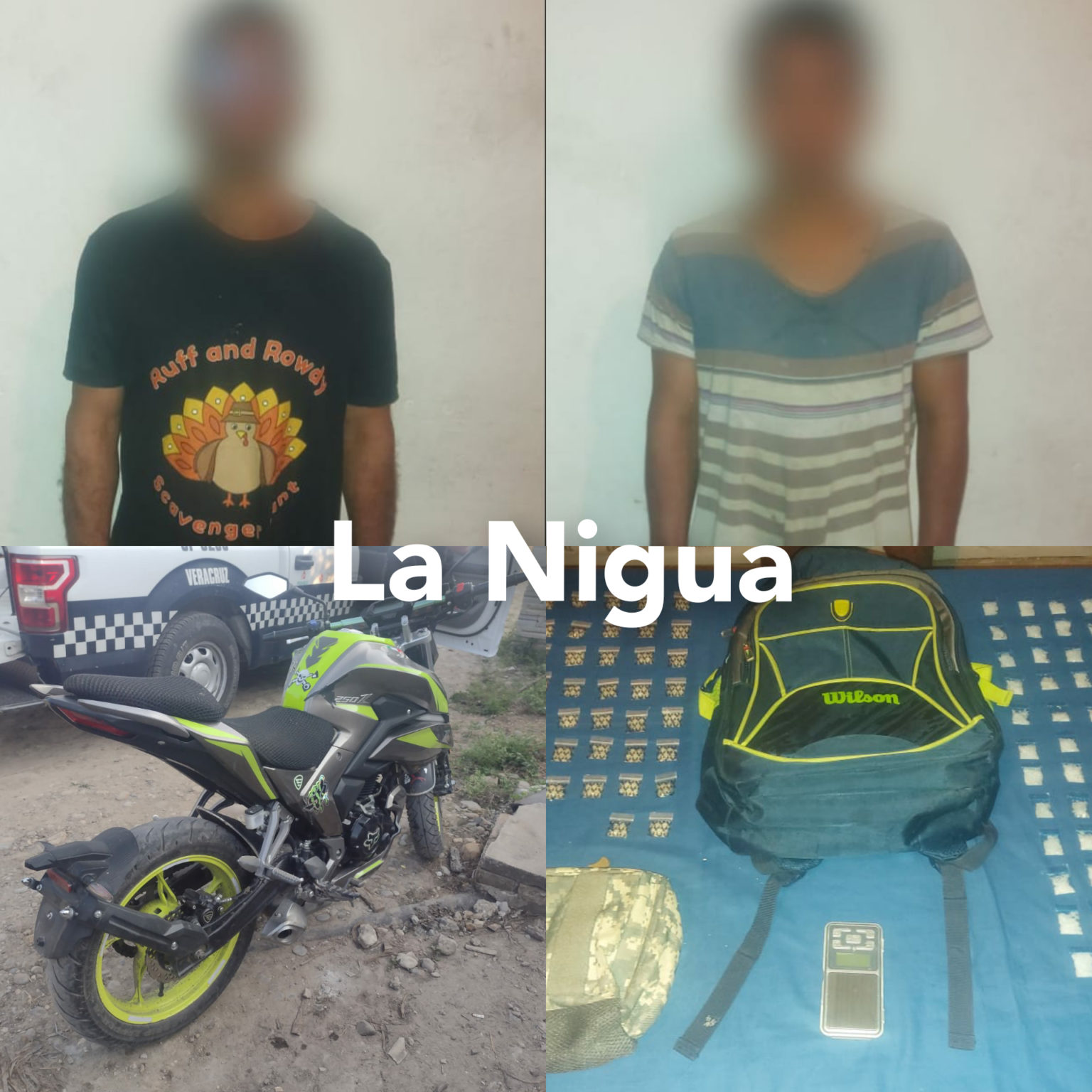 Asegura SSP, estupefacientes, a dos personas y una motocicleta en Papantla