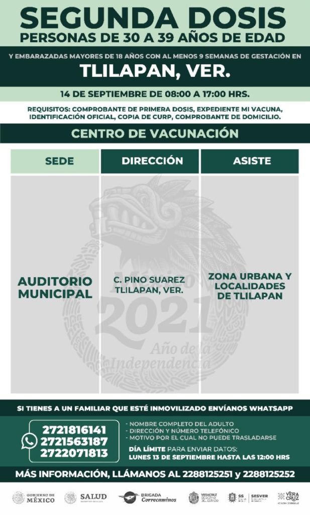 Segunda dosis de vacunación 40-49 en Boca del Río