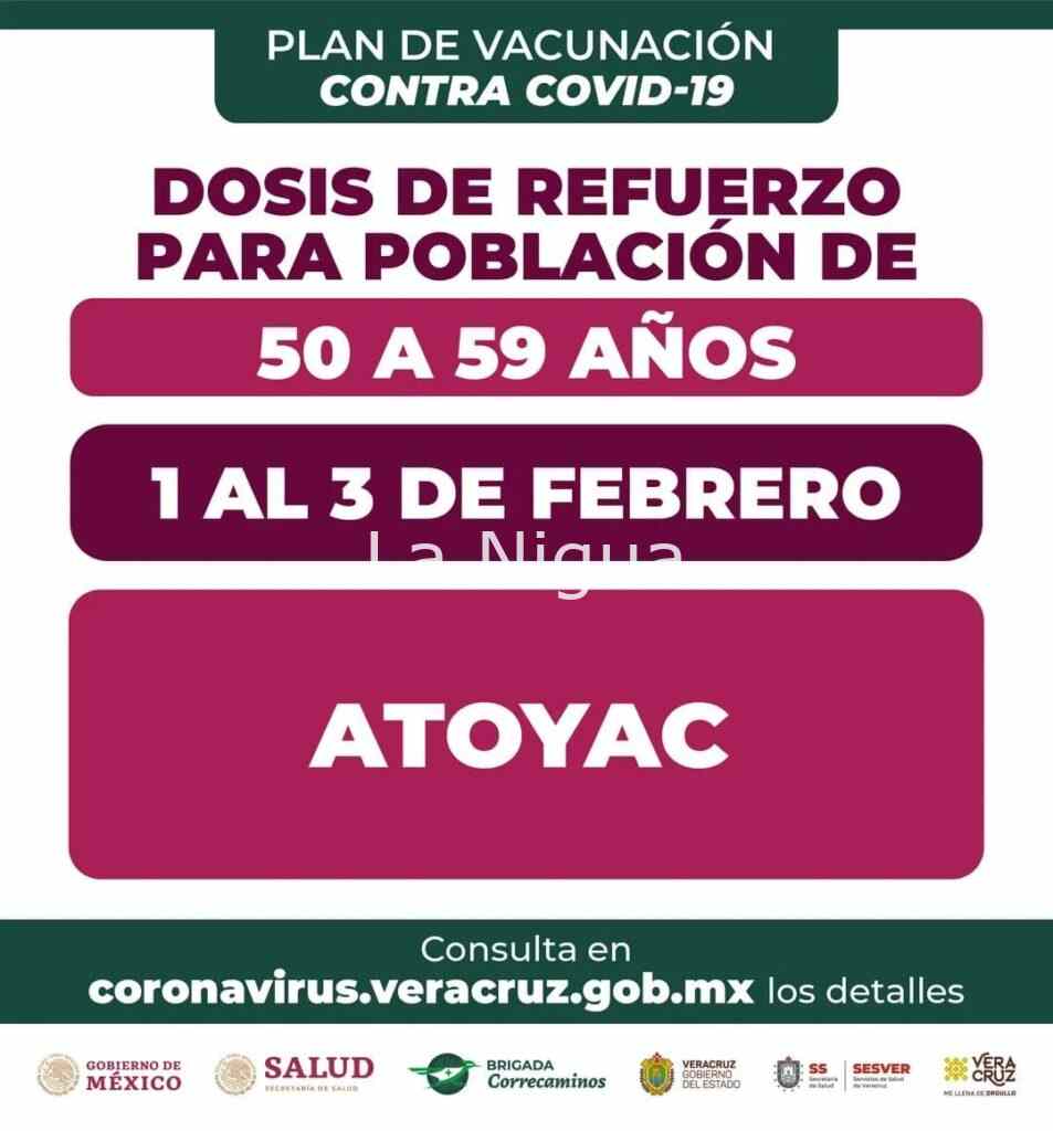 Aplicarán dosis de refuerzo contra Covid-19 a personas de 50 a 59 años en Atoyac