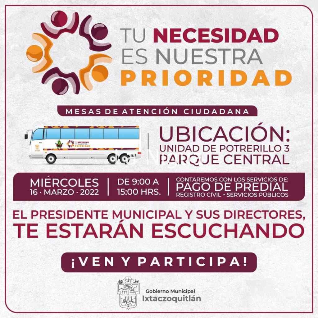 IXTACZOQUITLÁN:¡Te invitamos a participar en las “Mesas de Atención Ciudadana”! 🙋🏽♀️🙋🏽♂️