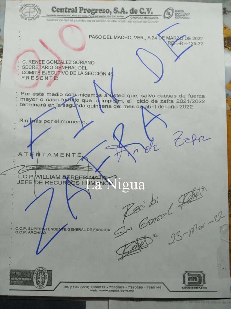 Termina la zafra CEPSA, por sequía