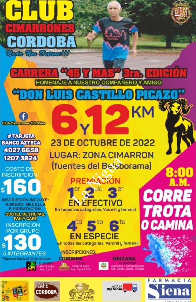 Carrera atlética 45 y más de losCimarrones el 23 de octubre