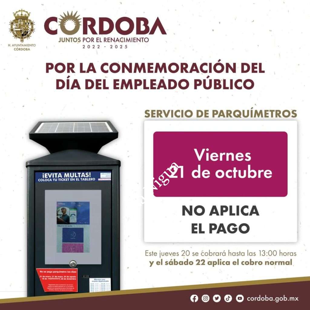 No habrá servicio de parquímetros el viernes 21 de Octubre