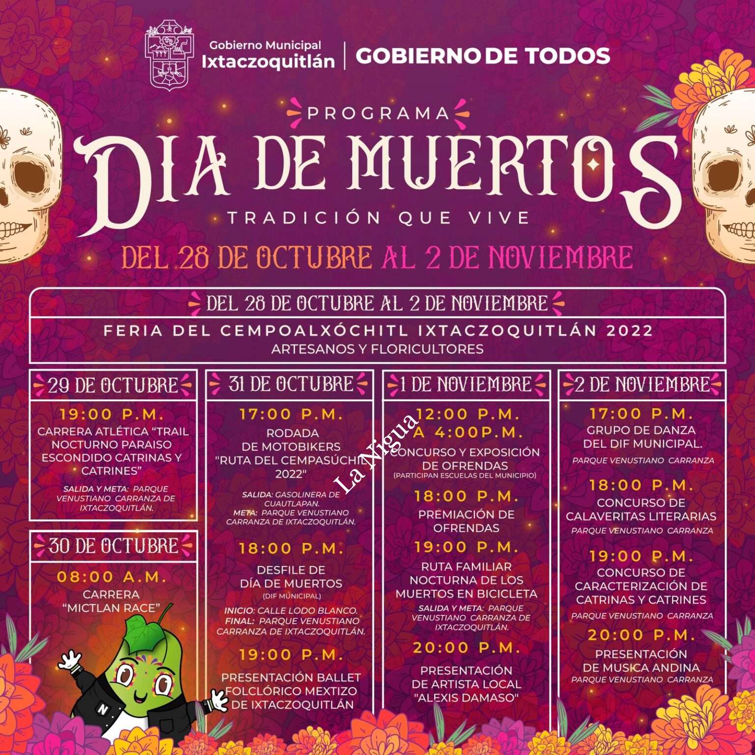 Cartelera para festividades de Día de Muertos en Ixtaczoquitlán
