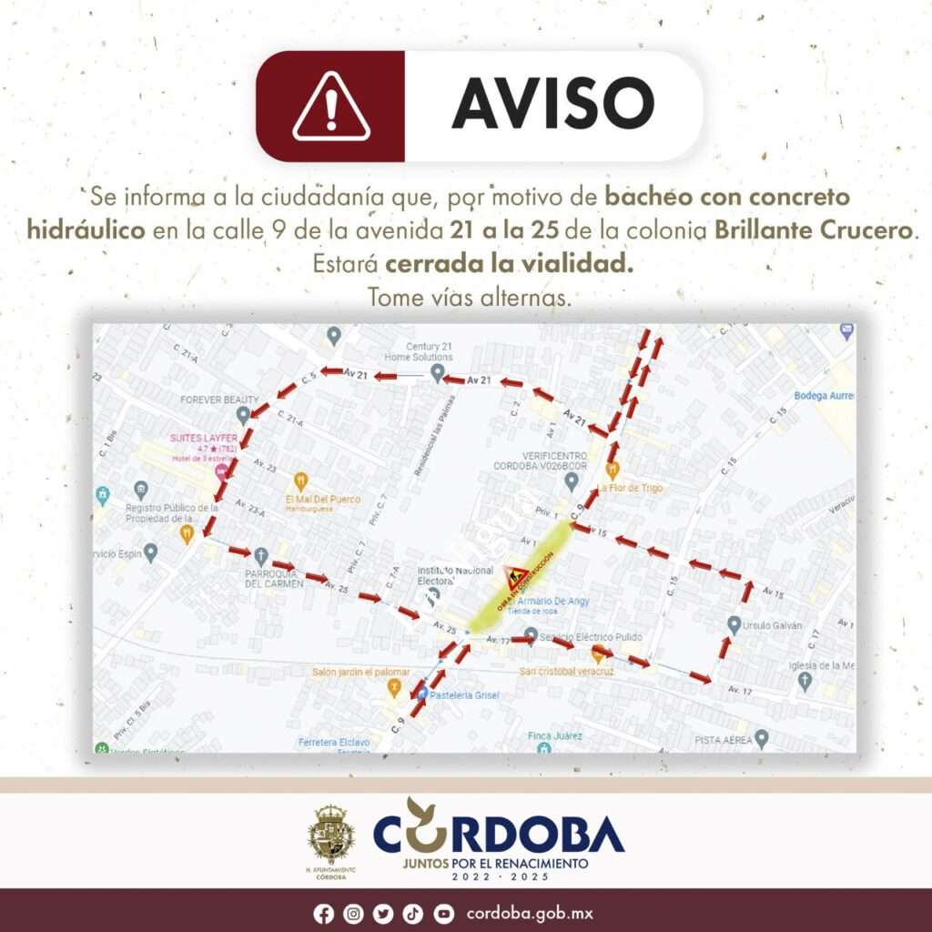 Este jueves cierra la calle 9 por bacheo en Brillante Crucero