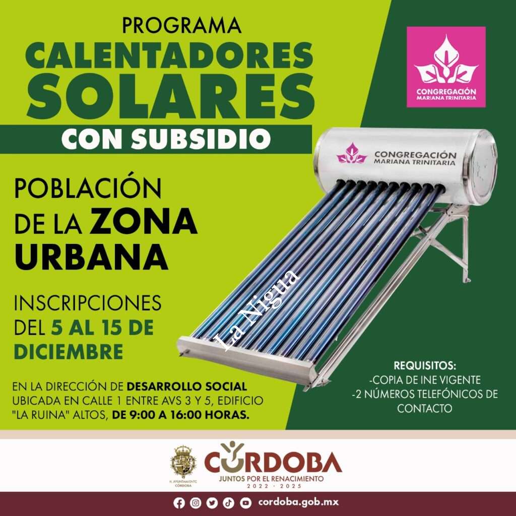 Abre Ayuntamiento de Córdoba programa para adquirir Calentadores Solares con Subsidio