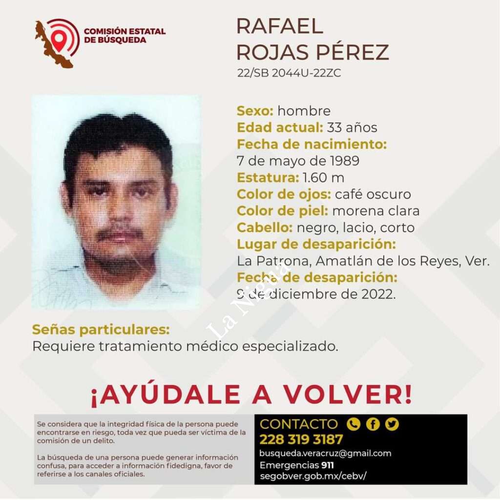 Familiares buscan a Rafael Rojas Pérez