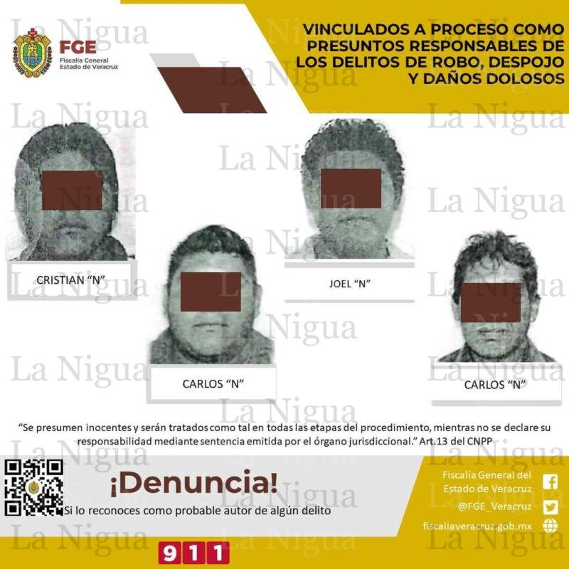Vinculados a proceso como presuntos responsables de los delitos de robo, despojo y daños dolosos