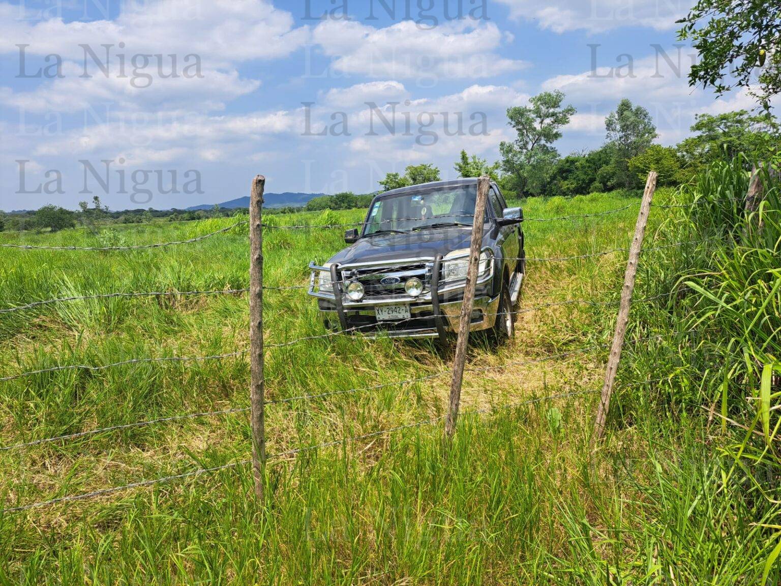 Ranger salió de la carretera; la dejan abandonada en un potrero