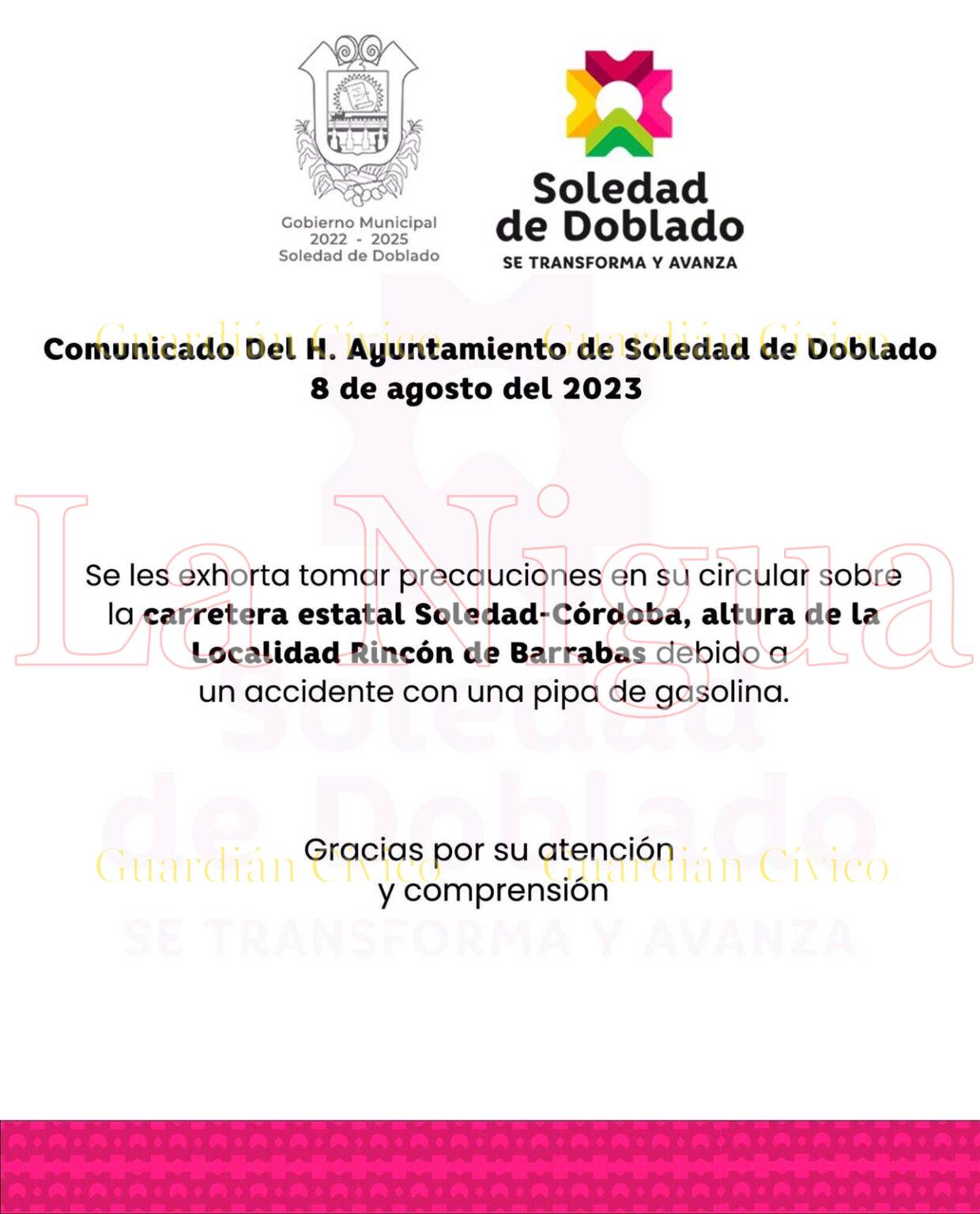 El H. Ayuntamiento de Soledad informa: