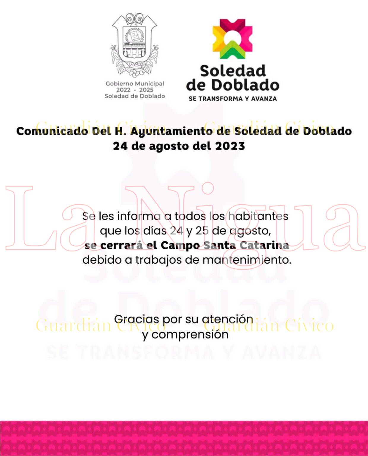 Ayuntamiento de Soledad informa: