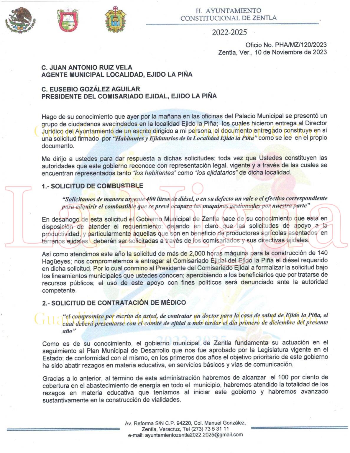 Responde el alcalde de Zentla a manifestantes