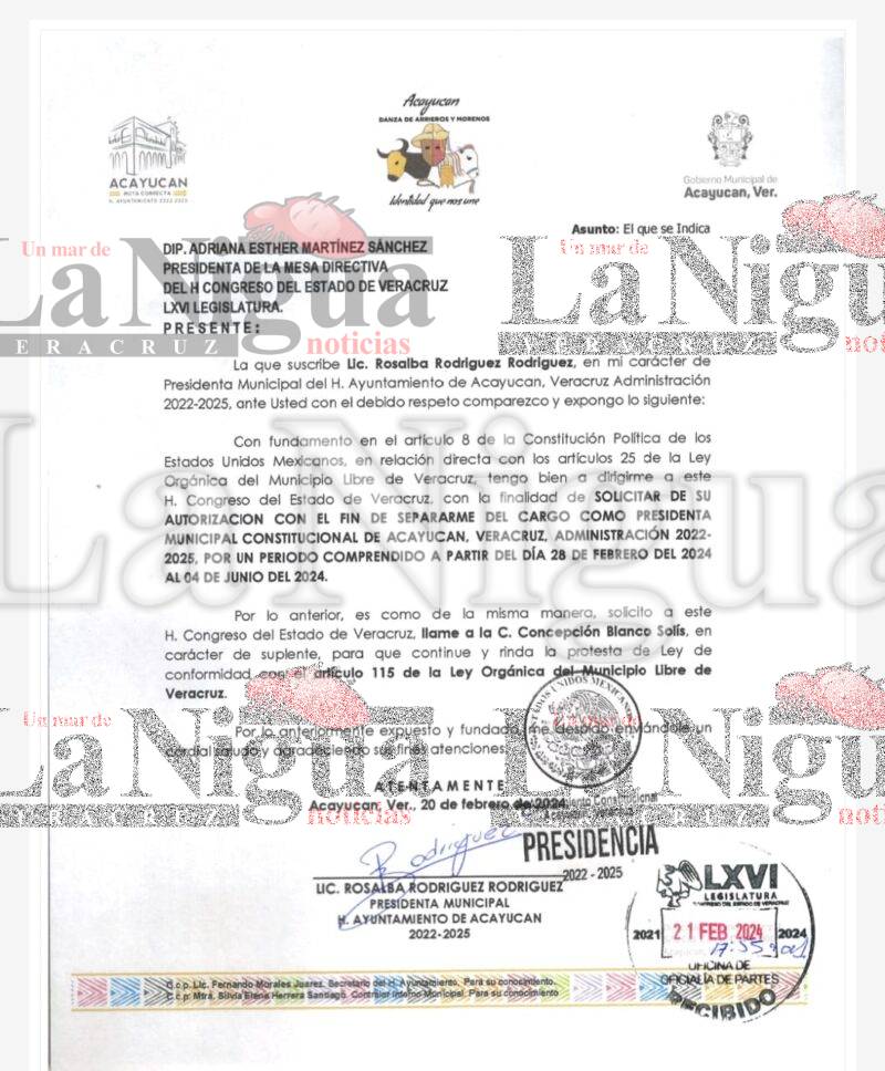 Alcaldesa de Acayucan, solicita al congreso del estado la separación del cargo.