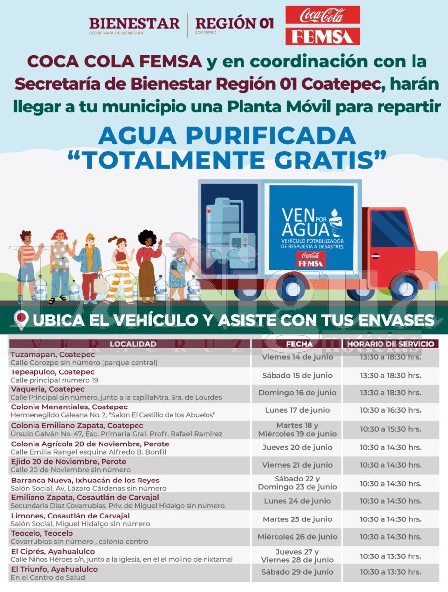 FEMSA Coca-Cola y Bienestar Coatepec realizan entrega de agua purificada gratis. 1 IMG 20240617 WA0021