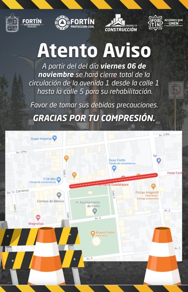 Cerrarán avenida 1 del centro de Fortín por avances en obra de rehabilitación