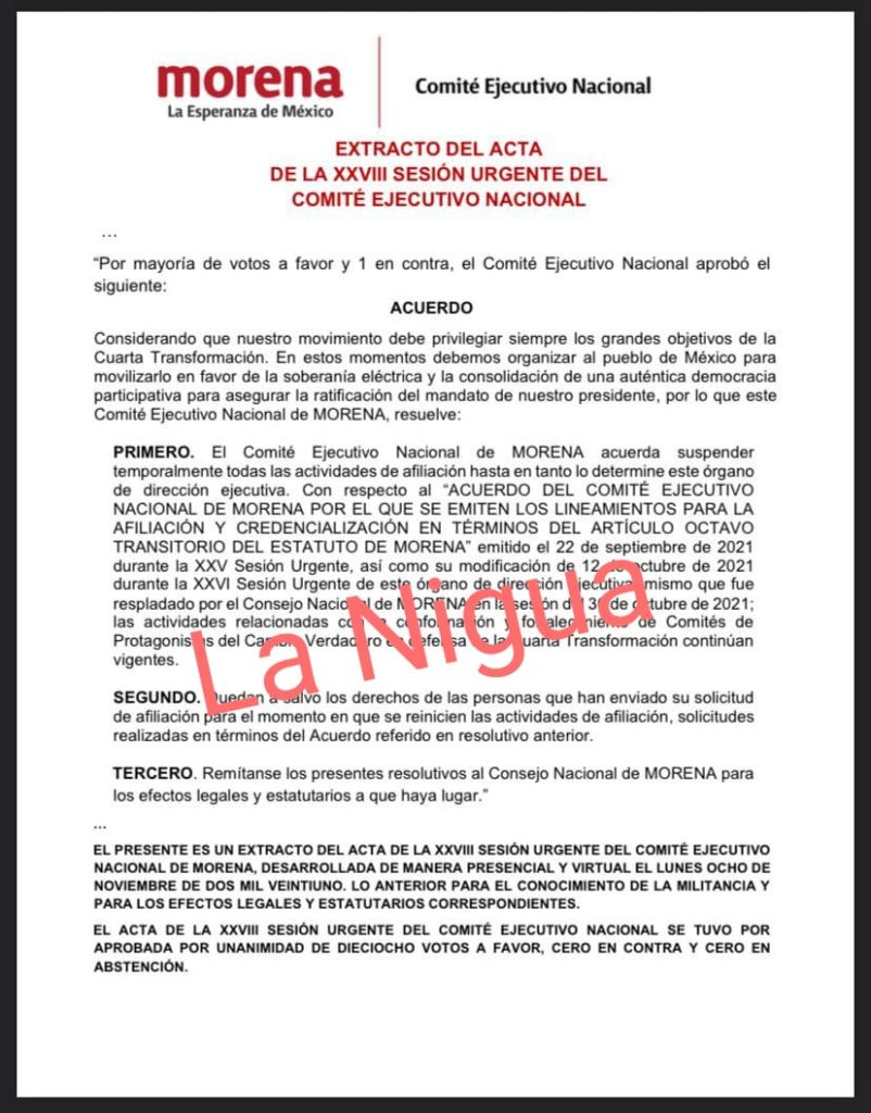 MORENA SUSPENDE TEMPORALMENTE PROCESO DE AFILIACIÓN PARA ENFRENTAR LAS TAREAS MÁS RELEVANTES PARA LA TRANSFORMACIÓN
