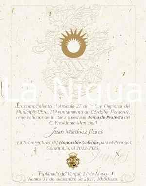 A las 10:00 de la mañana la ceremonia de Toma de Protesta del Presidente de Córdoba Juan Martínez Flores