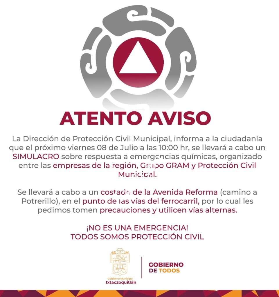 SE LLEVARÁ A CABO UN SIMULACRO SOBRE RESPUESTA A EMERGENCIAS QUÍMICAS