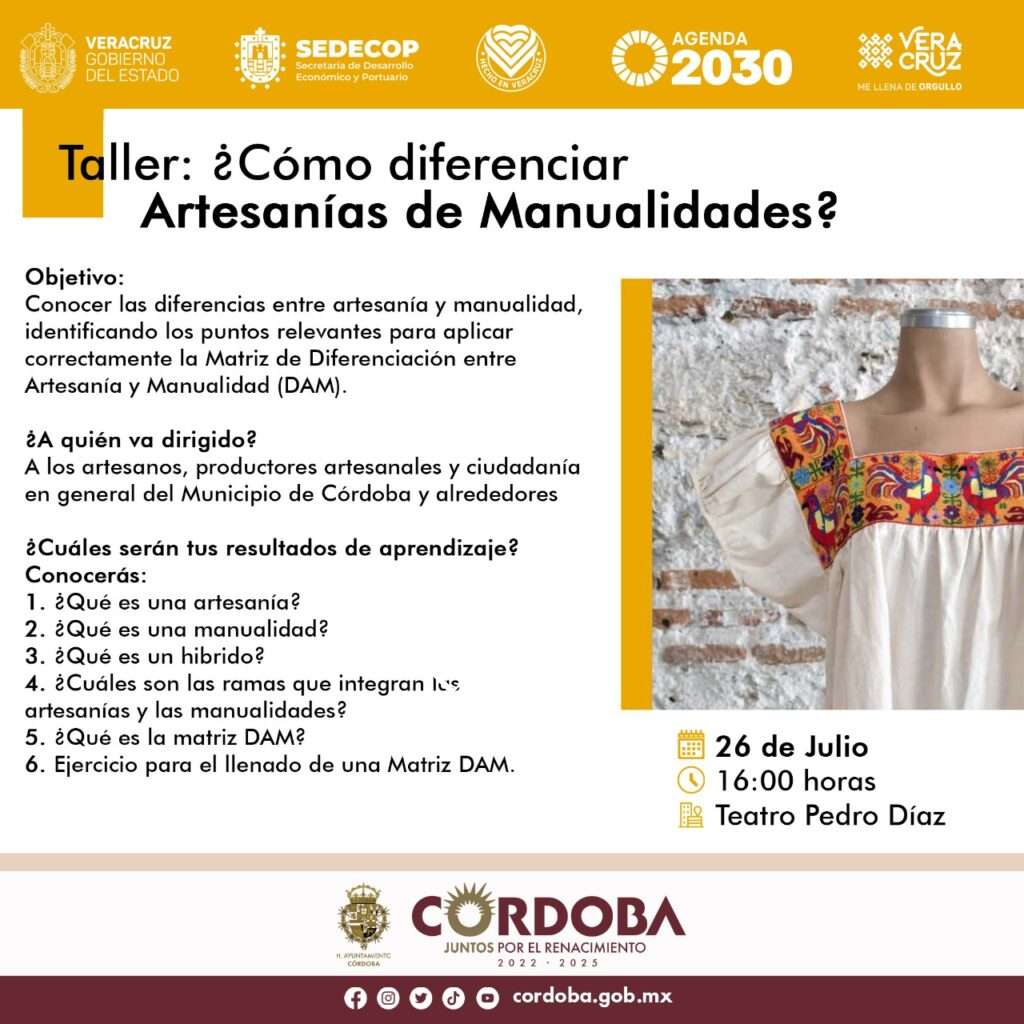 El próximo martes 26 de julio realizarán  Taller de “¿Cómo diferenciar artesanías de manualidades?”