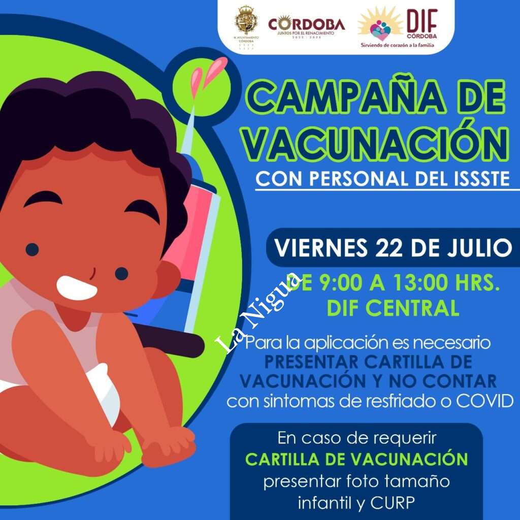 Este viernes 22 e julio DIF e ISSSTE realizarán camaña de vacunación para niños, niñas y embarazadas