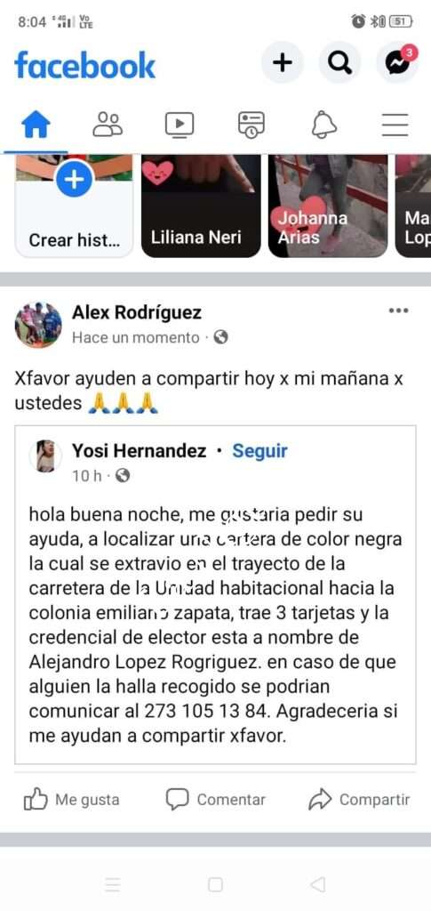 Piden apoyo para encontrar cartera