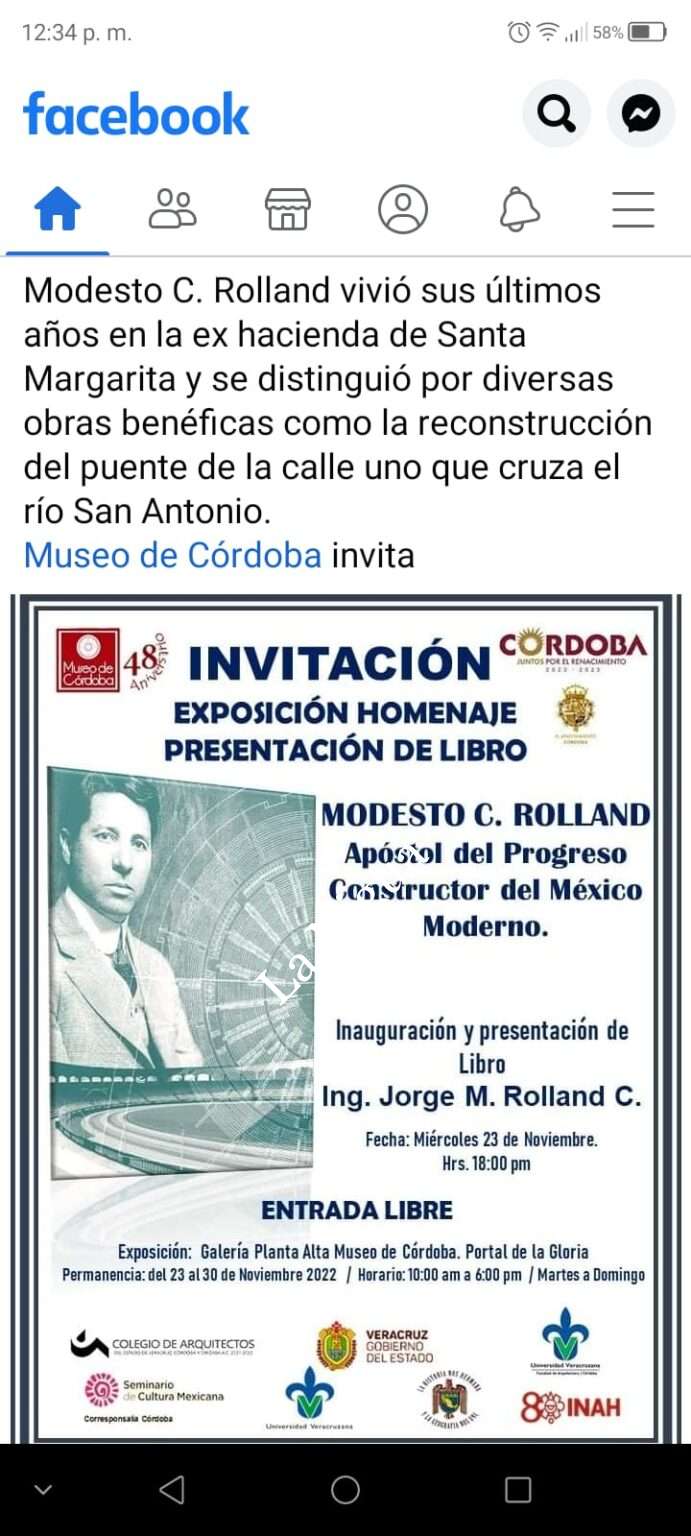 Presentarán el libro Modesto C. Rolland: Apóstol del progreso; constructor del México Moderno