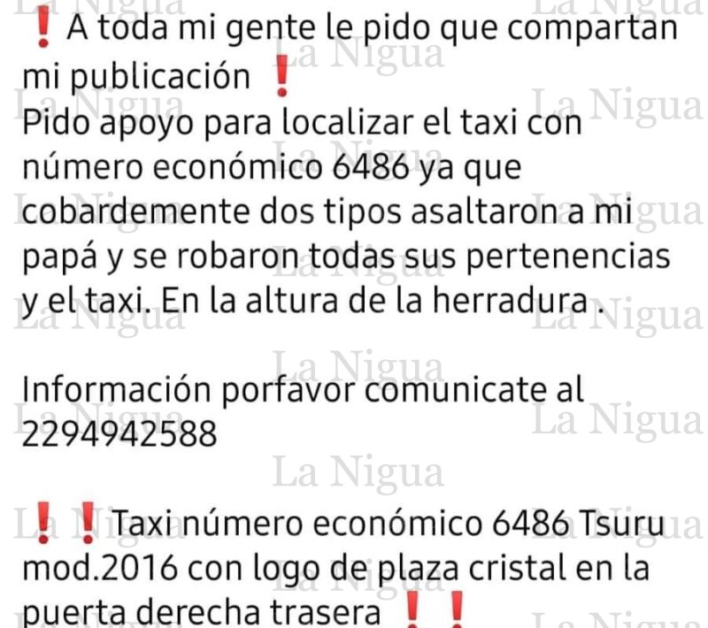 Reportan asalto a taxista