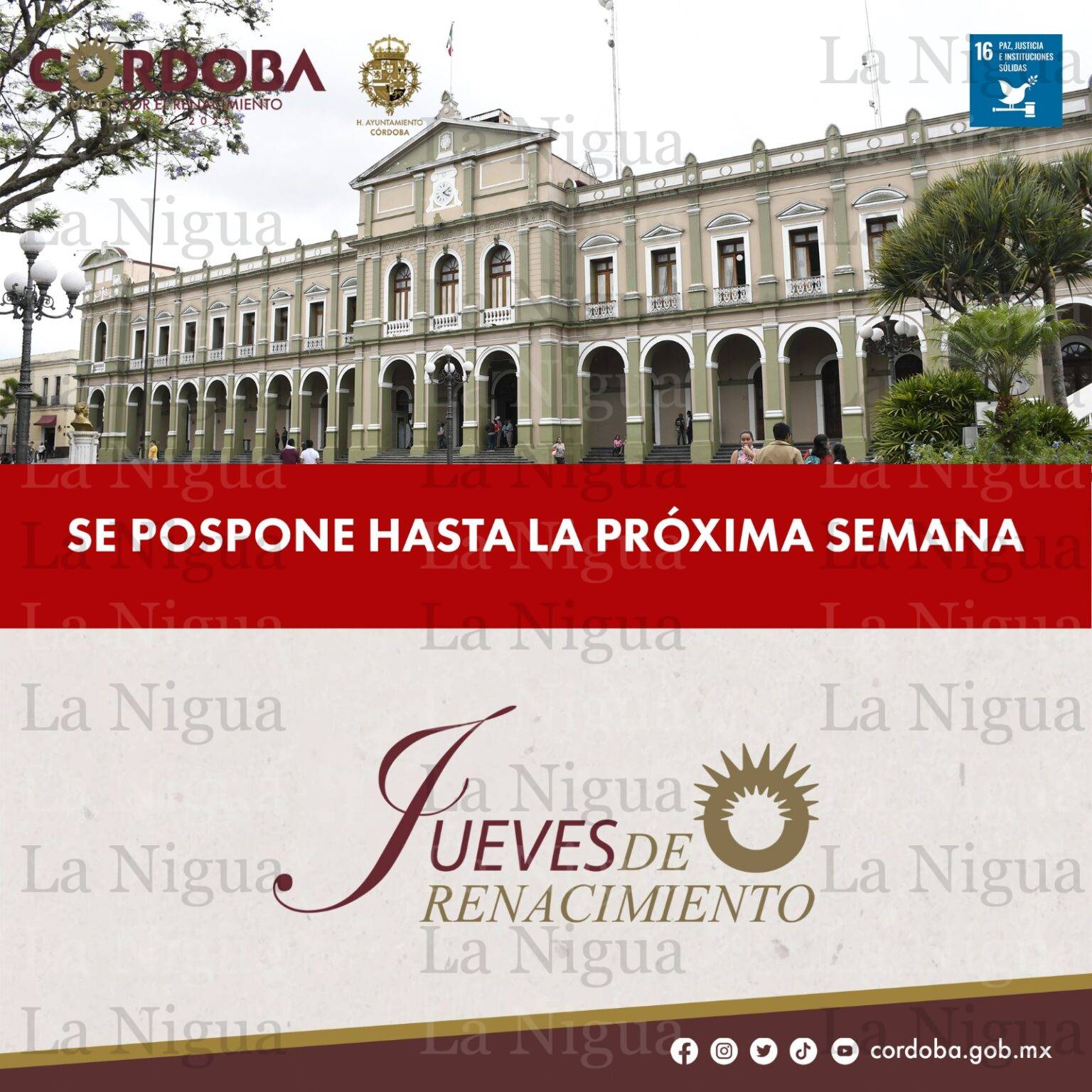 Jornada itinerante “Jueves de Renacimiento”, se pospone hasta la próxima semana.