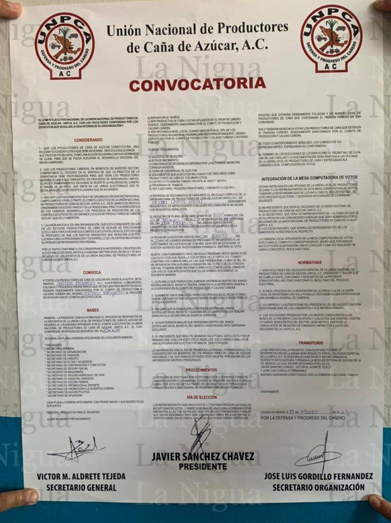 Lanza la CNC cañera nacional la convocatoria para elecciones en Paso del Macho