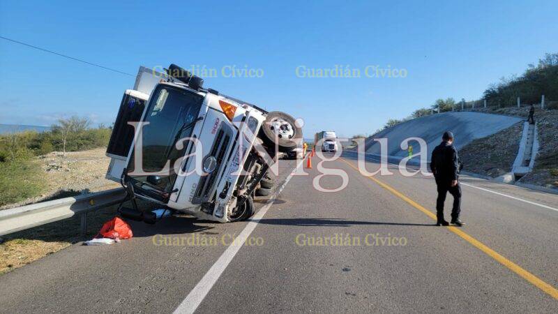 Choca camión de Frozen Box contra barra de contención