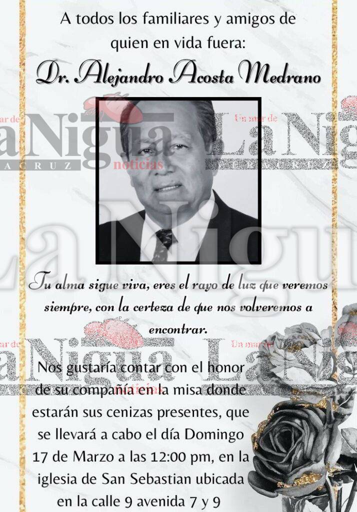 Servicio funerario a Alejandro  Acosta, sábado de 7 a 12 PM