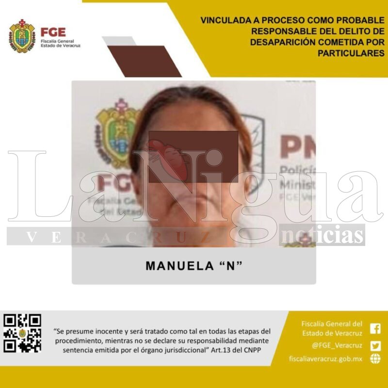 Vinculada a proceso como probable responsable del delito de desaparición cometida por particulares