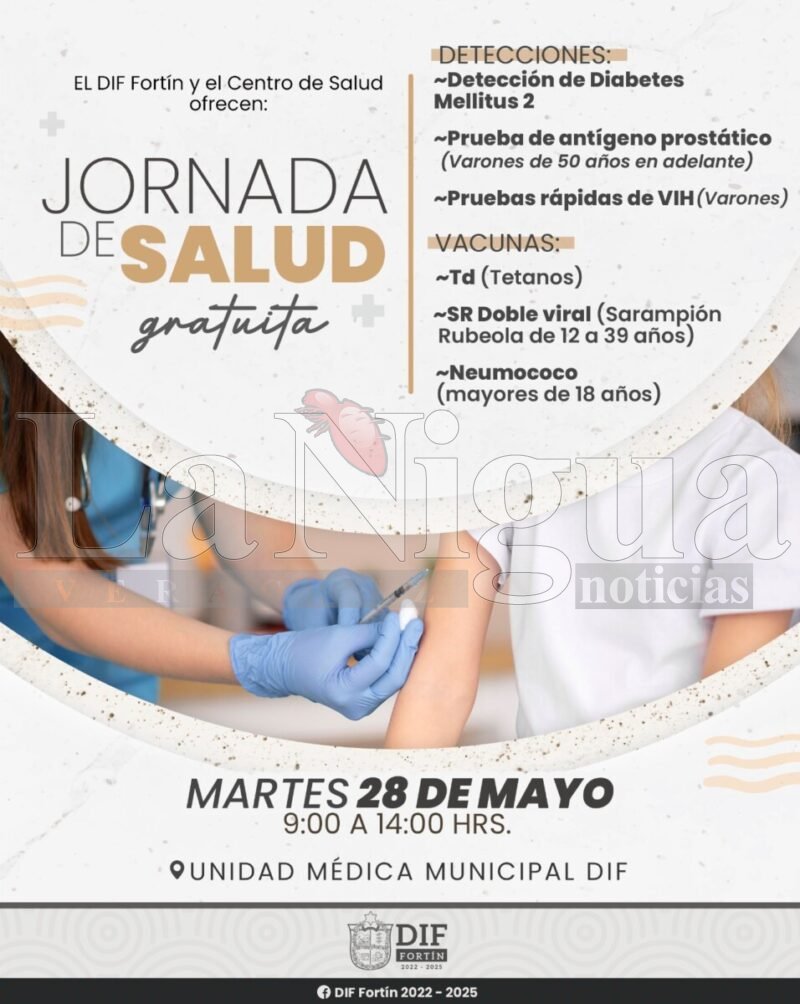 DIF Municipal y Centro de Salud de Fortín Invitan a Jornada de Salud Gratuita el 28 de Mayo
