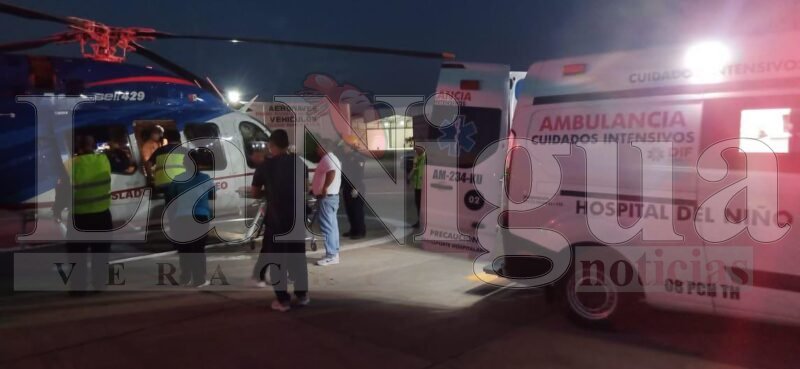 TRASLADAN EN HELICÓPTERO A BEBÉ CON COMPLICACIONES DE SALUD