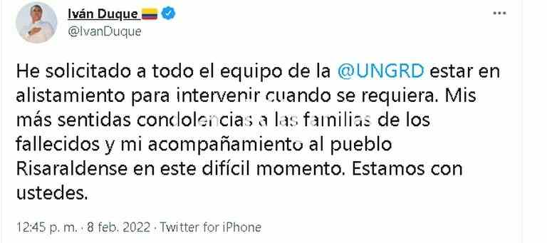 Tragedia en Pereira: van 11 muertos y 35 heridos tras la avalancha 2 El presidente Iván Duque se pronuncia tras la avalancha en Pereira